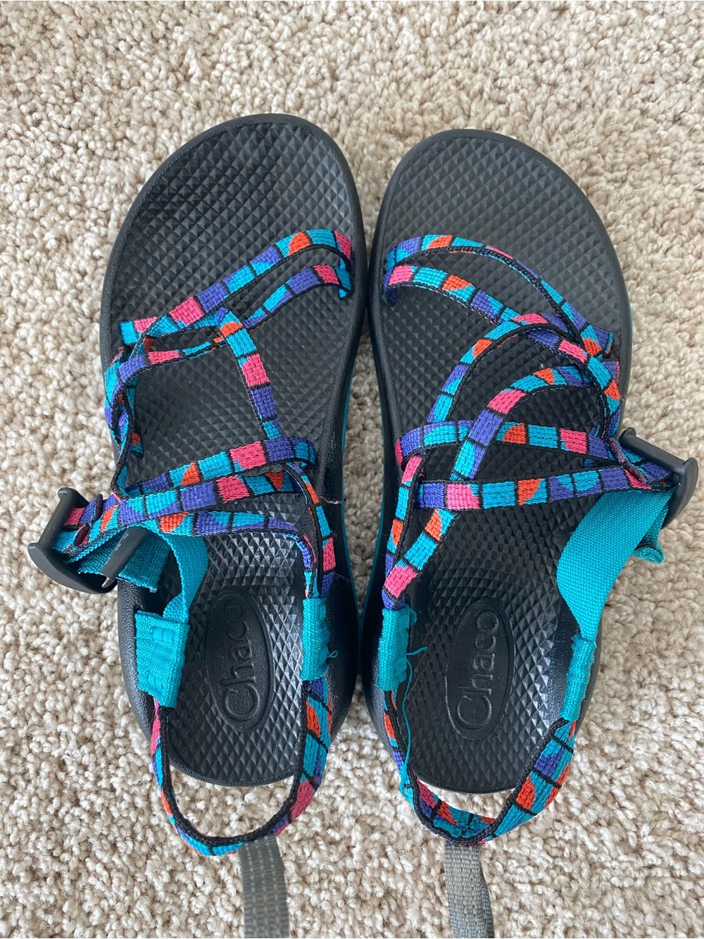 Chaco ZX/1 Ecotread Kids Sz 4M Break Teal Colorful Strappy Beach Sandals J180264